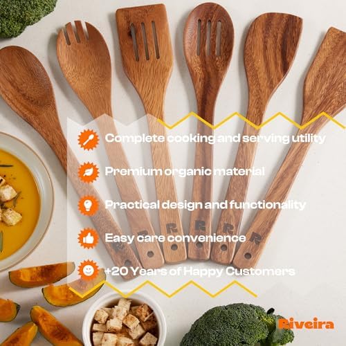 Riveira Walnut Wooden Spoons for Cooking Set of 6 – Natural Walnut Wooden Cooking Utensils, Spatula, Spoon - Premium Quality Utensil Set for Non-Toxic Cooking - Image 7