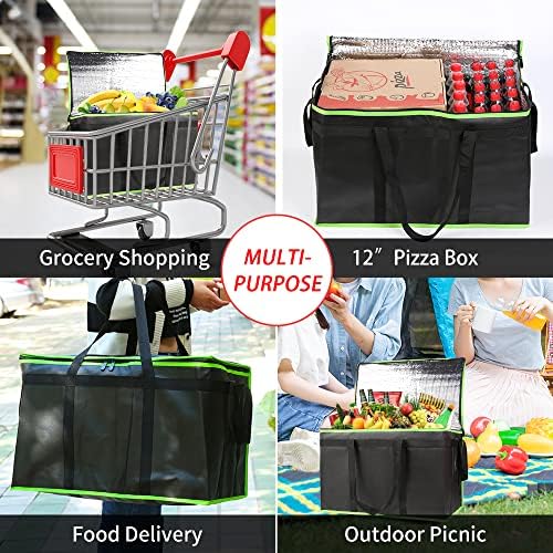1-Pack Insulated Food Delivery Bag, XXX-Large Commercial Food Warmer for Delivery Drivers, Insulated Reusable Grocery Cooler/Hot Bags, Tote Bag for Shopping/Travel, Black with Green Edge - Image 5