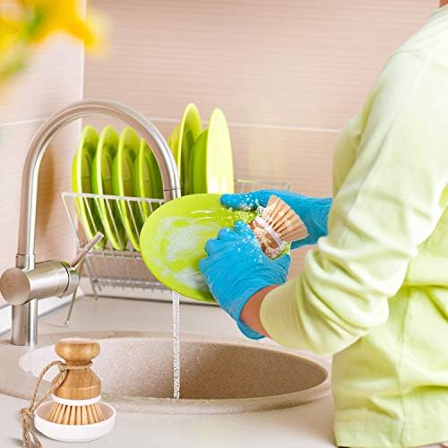 Boao 3 Pieces Bamboo Dish Scrub Brush and 1 Holder Natural Wooden Kitchen Cleaning Scrubbers Durable Bamboo Palm Household Pot Scrubber Brush for Dishes Pots Pans Kitchen Sink Cleaning - Image 7