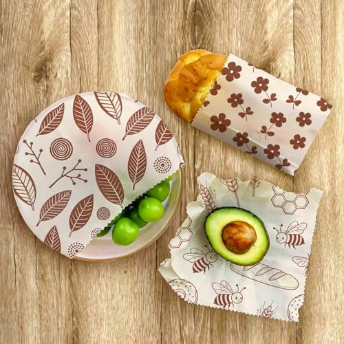Reusable Bee&Floral Beeswax Wraps, 9 PCS Eco-Friendly Food Storage, Organic Cotton Sandwich, Snack, Bowl Covers, Zero Waste, Plastic-Free, Sustainable, 1XL, 3M, 5S - Image 7