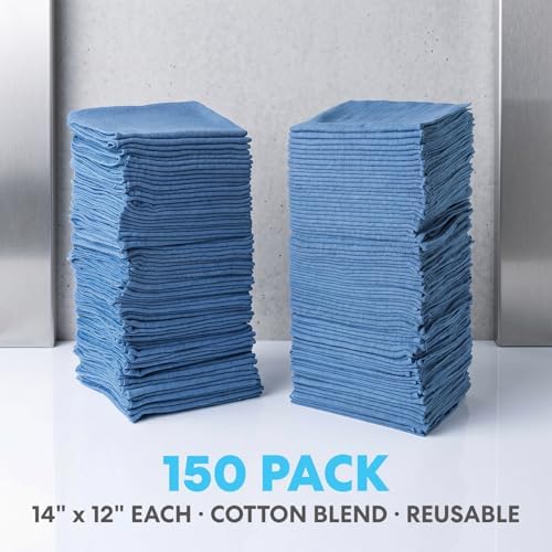 Simpli-Magic Cotton Shop Towels 14"x12" (150 Pack) – Reusable Cleaning Shop Rags for Automobiles, Industries, Garage and Homes (Blue) - Image 6