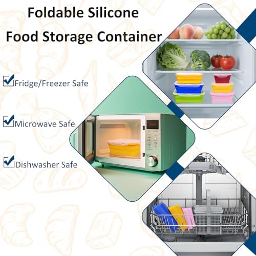 Set of 6 Collapsible Silicone Food Storage Containers With Lids, Durable, Meal Prep Foldable Bento Lunch Boxes for Kitchen, Camping, Microwave,Dishwasher and Freezer Safe, BPA Free - Image 6