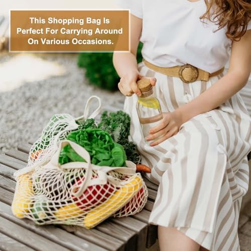 uxcell Reusable Mesh Produce Storage Bags Washable Net Portable Bag Cotton String with Long Handle for Shopping - Image 7