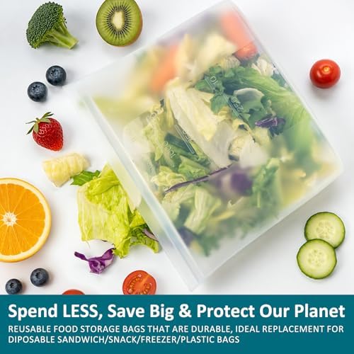12-Pack Platinum Silicone Reusable Storage Bags, 100% Premium Silicone Stand-Up Wide-Open Zip-Lock Reusable Storage Bags for Food, Freezer Microwave Oven Dishwasher Safe, Crystal-Clear, 4M 4S 4XS - Image 7