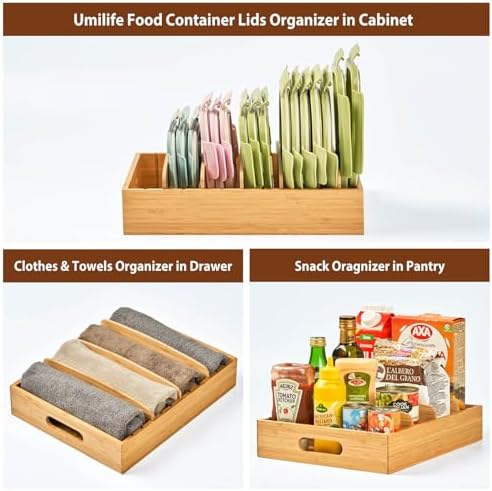 Umilife Large Bamboo Food Container Lid Organizer for Kitchen Cabinet - Image 6