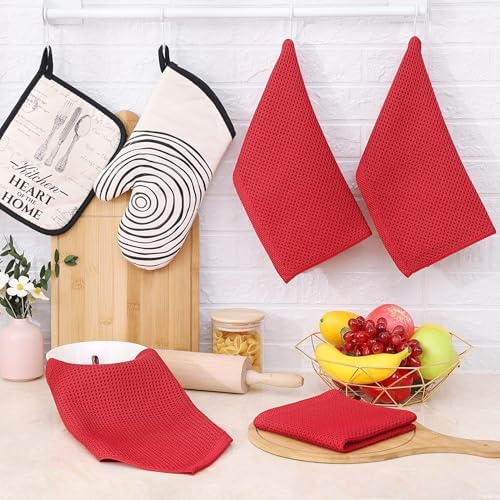 Homaxy 100% Cotton Waffle Weave Kitchen Dish Cloths 24-Pack, Red - Image 6