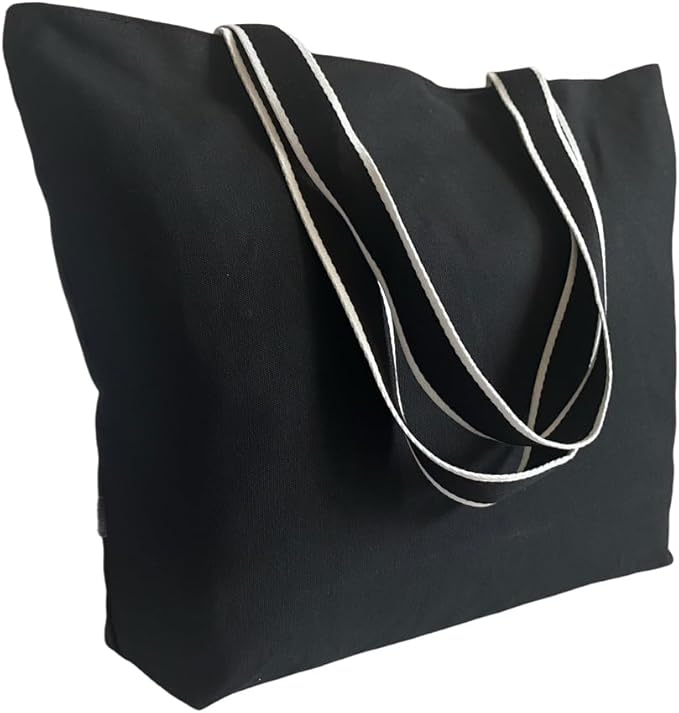 16OZ Cotton Canvas Zipper Closure Lined Grocery Shopping Beach Casual Multi Purpose Tote X-Large