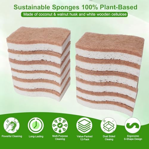 Sponges Kitchen – 12-Pack, Natural sponges for Dishes S-Shaped Dual-Layer for Pots, Pans, Tableware, Durable & Comfortable Grip for Everyday Cleaning - Image 6