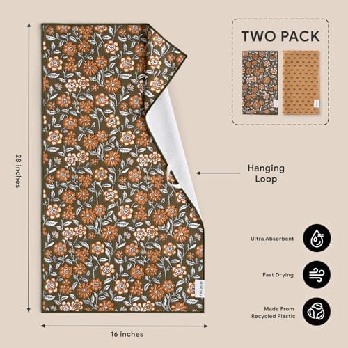 RECYCO Waffle Kitchen Towel Set of 2 - Quick Dry Microfiber Sustainable Dish Towels - Ultra Absorbent Reusable Cleaning Tea Towels - Lightweight Hand Towels,16”x 28”, Amber Flora - Image 6