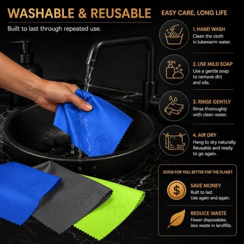 Microfiber Cleaning Cloth, 2 Pack + Velvet Pouch, 6"x7",230 GSM Thick Lens Cleaner for Glasses, Camera & Screens, Ultra Soft, Streak-Free, Lint-Free, Scratch-Safe- Ocean Series - Image 7