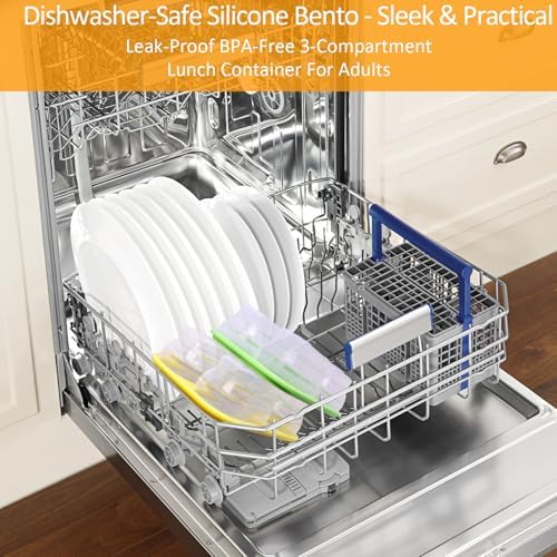 2 Pack Big Collapsible Full Silicone Bento Lunch Boxes With Lids, 3 Compartments, 45.6oz, Clear Divided Lunch Food Storage Containers, Safe in Microwave, Dishwasher and Freezer, BPA Free - Image 7