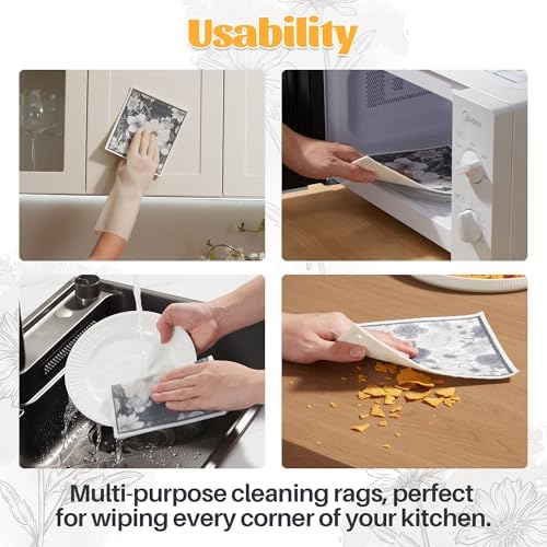 JOYMOOP 12 Pack Decorate Cleaning Cloth (Black White of Decorative Series), Reusable Absorbent Dish Towels, Non-Scratch Washable Rags for Cookware, Kitchen and Household Cleaning - 6.7×7.9 inch - Image 6