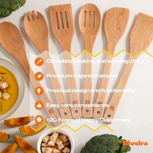 Riveira Cherry Wooden Spoons for Cooking Set of 6 – Natural Cherry Wooden Cooking Utensils, Wooden Spatula, Wooden Spoon - Premium Quality Utensil Set for Non-Toxic Cooking - Image 7
