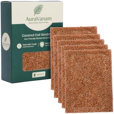 Natural Coconut Scrubber 5-Pack - Eco Friendly Dish Sponges for Kitchen Cleaning, Pots and Pans - Zero Waste, Plastic Free, Tough Non-Scratch Scouring Pads - Image 7
