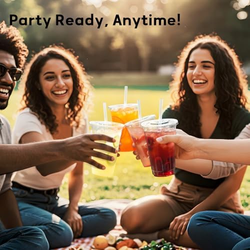 AOZITA 20 oz Plastic Cups with Lids and Straws, 25 Pack, Disposable Iced Coffee Cups with Lids, Clear Cups with Lids for Cold Drinks, Iced Tea, Milkshakes, Smoothies - Durable & BPA Free - Image 6
