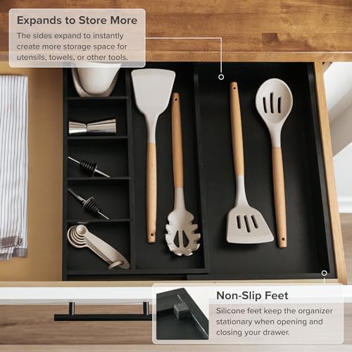 KitchenEdge Utensil & Junk Drawer Organizer, 10.5-19 in, Black Bamboo - Image 6