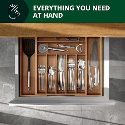 ROYAL CRAFT WOOD Luxury Bamboo Kitchen Drawer Organizer - Silverware Organizer - Utensil Holder and Cutlery Tray with Grooved Drawer Dividers for Flatware and Kitchen Utensils (9 Slot, Brown Bamboo) - Image 7