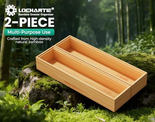 Bamboo Kitchen Drawer Organizer Boxes 12" x 3" Stackable Wooden Organizers - Image 6