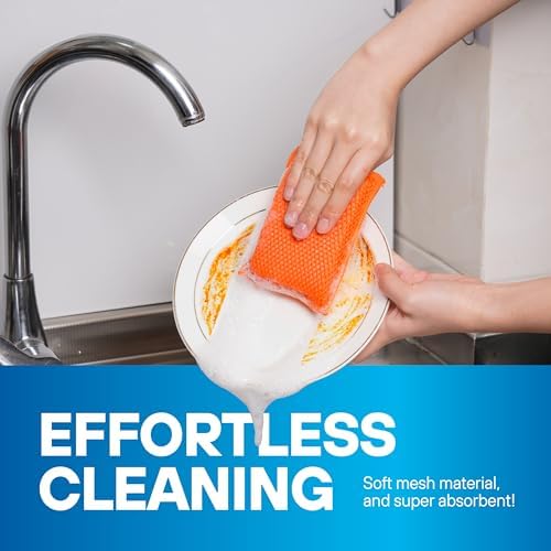 SCRUBIT Reusable Sponges for Dishes - 12 Pack Microfiber Sponges Kitchen Dish Scrubber, Machine Washable & Non-Scratch Scrubbers (Orange) - Image 7