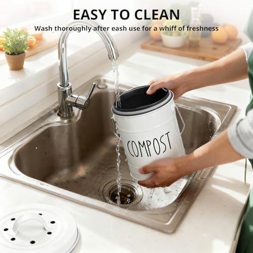 Kitchen Compost Bin, 1 Gallon Countertop Compost Bin with Lid, Indoor Compost Bucket, Includes Inner Bucket Liner and Carbon Filters, White - Image 7