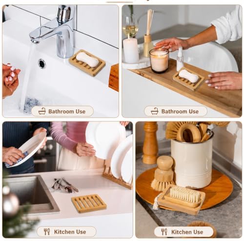 2 Pack Bamboo Soap Dish, Waterproof Self Draining Wood Soap Dish - Image 7