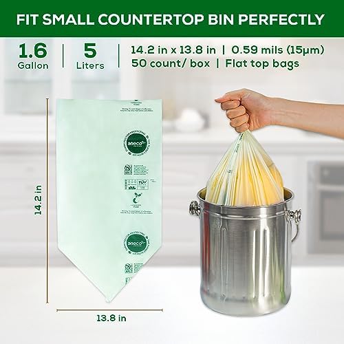 ANECO 100% Home Compostable Food Waste Bags, 1.6 Gallon, 50 Count - Image 6