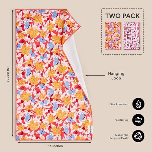 RECYCO Waffle Kitchen Towel Set of 2 - Quick Dry Microfiber Sustainable Dish Towels - Absorbent Reusable Cleaning Tea Towels - Lightweight Hand Towels,16”x 28”, Blossom Brilliance Pink - Image 6