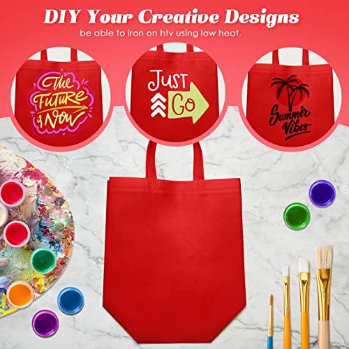 Reginary 50 Pieces Reusable Totes Bag Bulk Shopping Bags Non Woven Grocery handbag with Handles Foldable for Boutiques(Red) - Image 7