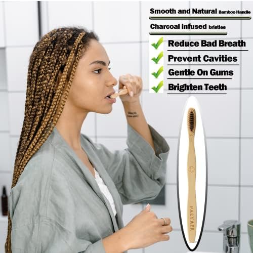 20 Count Bamboo Toothbrushes (Soft+Medium), Natural Wood Toothbrush Bulk, Eco-Friendly, BPA Free, Biodegradable & Compostable Charcoal Wooden - Image 7