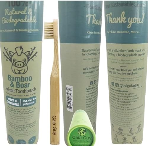 Gaia Guy Natural Bristle Bamboo Toothbrush for Kids (NO Nylon - Boar Hair ONLY) - Totally Compostable & Biodegradable Boar Bristle and Bamboo Toothbrushes - Zero Waste - 6-Pack - Image 6
