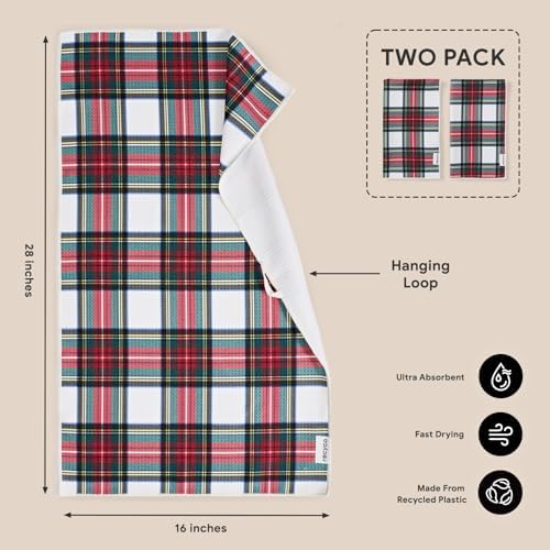 RECYCO Christmas Waffle Kitchen Towel Set of 2 - Quick Dry Microfiber Sustainable Dish Towels - Ultra Absorbent Reusable Cleaning Tea Towels - Lightweight Hand Towels,16”x 28”, Plaid - Image 6