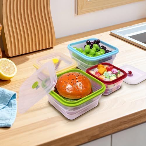 Set of 4 Collapsible Full Silicone Food Storage Containers with Lids, Square Clear Bento Lunch boxes for Meal Prep, Lunch, Leftovers, Travel, Microwave Fridge Dishwasher Safe, BPA Free - Image 7