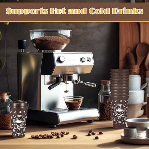 12 Sets Reusable Coffee Cups with Lids, 16oz, Brown - Image 6