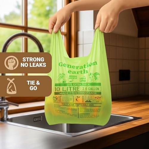 70 Bags 2.6 Gallon (10L) | Extra Strong Compostable Food Waste Bags | BPI Certified Corn Starch Bin Liners | Biodegradable Kitchen Countertop Compost Bags | Generation earth - Image 7