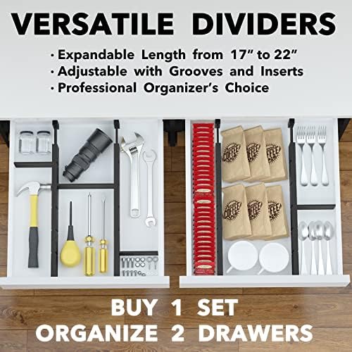 SpaceAid Bamboo Drawer Dividers with Inserts and Labels, Kitchen Adjustable Drawer Organizers, Expandable Organization for Home, Office, Dressers, 4 Dividers with 9 Inserts (17"-22" Black) - Image 5