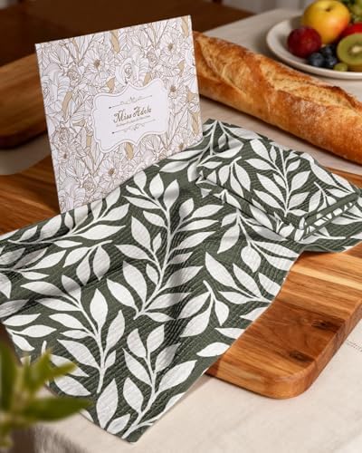 Miss Adola 370GSM Cotton Waffle Kitchen Towels, Leaf - Image 6
