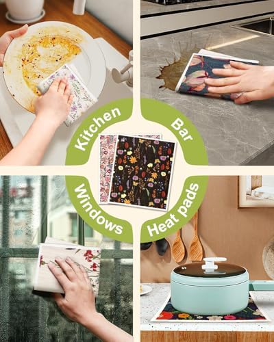 Miss Adola 8 Pack Reusable Kitchen Swedish Dishcloths for Washing Dishes - Absorbent Fast Drying Cleaning Sponge with Cute Flower Design - Washable Decor Cloths - Image 6