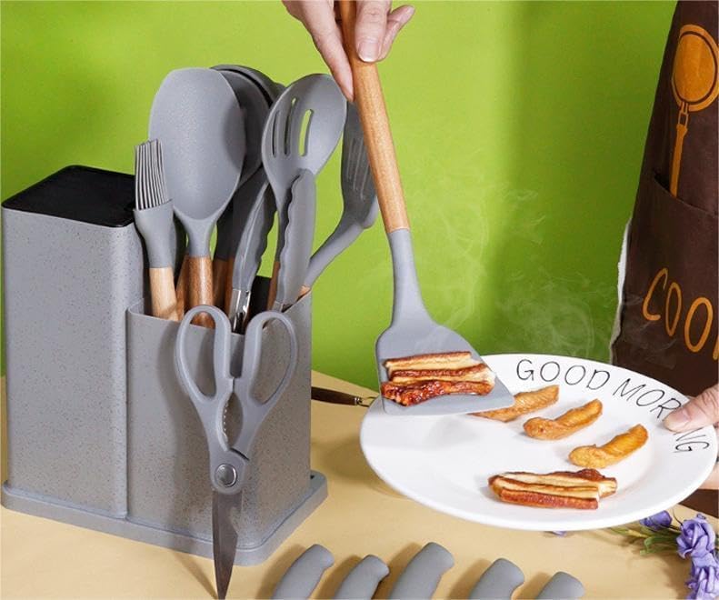 Kitchen Utensils Set & Knife Set with Block, 19 Piece All-in-One Cooking Set, 12 Nonstick Silicone Utensils + 5 Sharp Stainless Steel Chef Knives + Cutting Board, Dishwasher Safe Gift Set (Teal) - Image 7