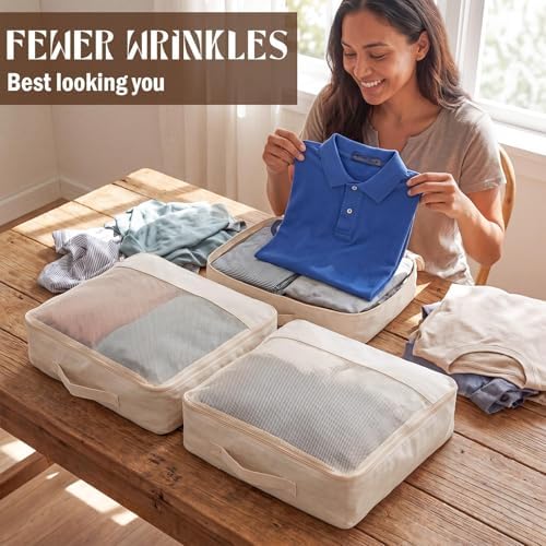 Shinymoon 3 Set 100% Cotton Packing Cubes 18"x12"x4" Mesh Beige - Image 6