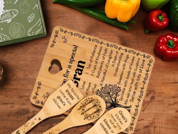 Gran Gifts - "Recipe for a Special Gran" Gran Gifts for Grandma Cutting Board Set, Bamboo-Made Engraved Utensil Set Gifts for Gran Cutting Board, Mothers Day Gifts for Gran. - Image 7