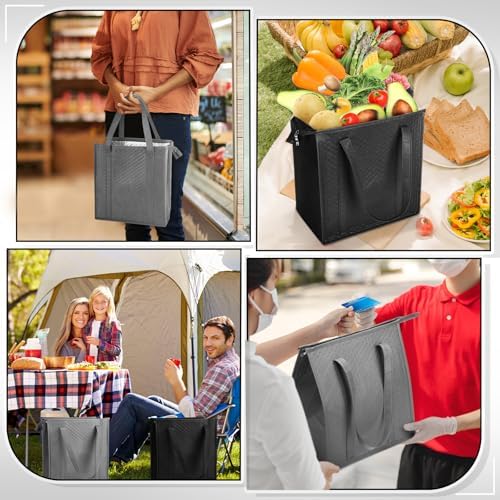 10 Pack 10 Pack Large Insulated Grocery Bag Zippered, Grey,Black - Image 6