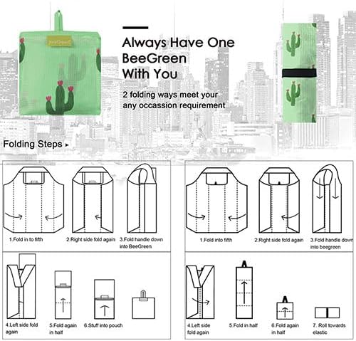 BeeGreen Geometry Reusable Grocery Bags Bulk 6 Packs X-Large, Reusable Shopping Bags Foldable for Groceries, Vegetables, Fruits Watertight Bulk Tote Bags (Cactus Rainbow Polka Dot Red Rose) - Image 6