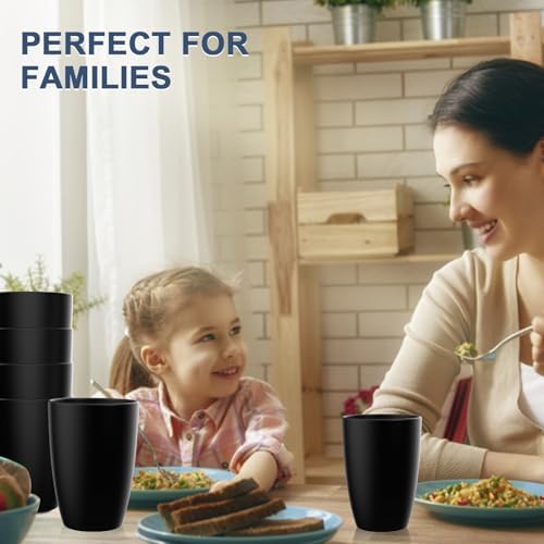 Wrova Wheat Straw Cups 6 PCS Good Alternative to Plastic Reusable Cups 20 oz Unbreakable Drinking Cup Reusable Dishwasher Safe Water Plastic Glasses Black - Image 7