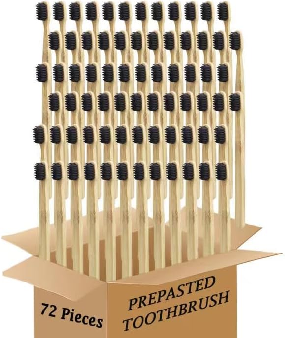 Bamboo Toothbrush Prepasted Disposable Toothbrsuh Soft Bristles Prepasted Toothbrush,Disposable Toothbrsuh (72 Black) by Unknown