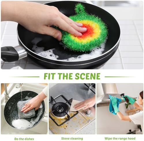 HEALLILY Dish Scrubber Sponge 5 Pack Non Scratch Knitted Household Cleaning Sponges for Kitchen Washing, Reusable Crochet Handmade Oil Resistant (Assorted Colors) - Image 6
