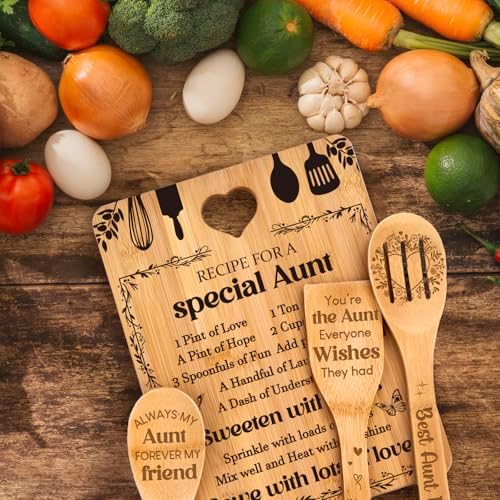 Gifts for Aunt - "Recipe for a Special Aunt" Aunt Birthday Gifts Cutting Board Set, Bamboo-Made Engraved Utensil Set, Aunty Birthday Gifts, Mothers Day Gifts for Aunt - Image 7