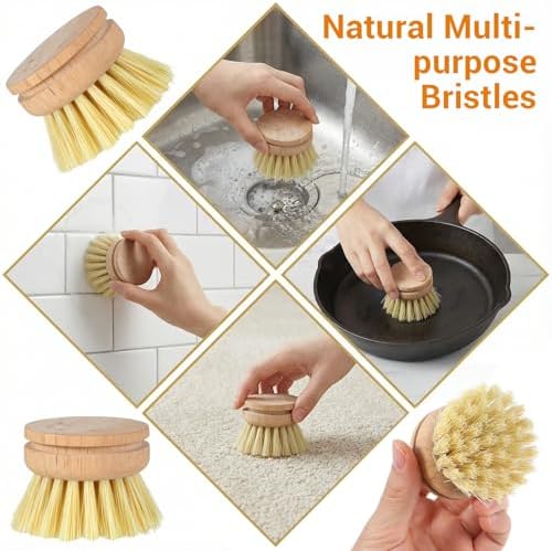 12 Pcs Bamboo Dish Brush Replacement Heads, Wooden Dish Brushes for Cleaning – Kitchen Wood Dish Scrubbers Washing Up Brush Heads Natural Bristle Brush Refills for Dishes, Pots - Image 7