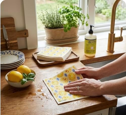 Lemon Collection Swedish Dishcloth, Reusable Paper Towel, Super Absorbent Cellulose Sponge, Kitchen Cleaning Cloth, Washable & Compostable (Lemon Zest Tile - 1 Pack) - Image 4