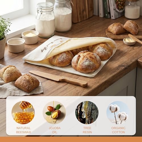Beeswax Sourdough Bread Bags for Homemade Bread (2 Pack) – Wide Opening Zipper Seal, XL Reusable Cotton Sourdough Bread Bags to Keep Freshness, Natural Bees Wax Lining Bag for Artisan Loaf - Image 6