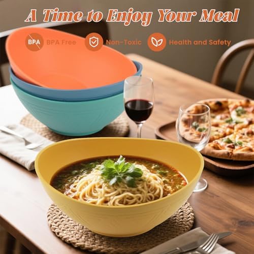 Homienly 9.6 inch Serving Bowls, Large Serving Dishes for Wedding Parties, 60 OZ Centerpiece Serving Bowls for Salad, Popcorn, Pasta, Dinner, Oval Shape, Microwave & Dishwasher Safe, Set of 4, Multi - Image 6